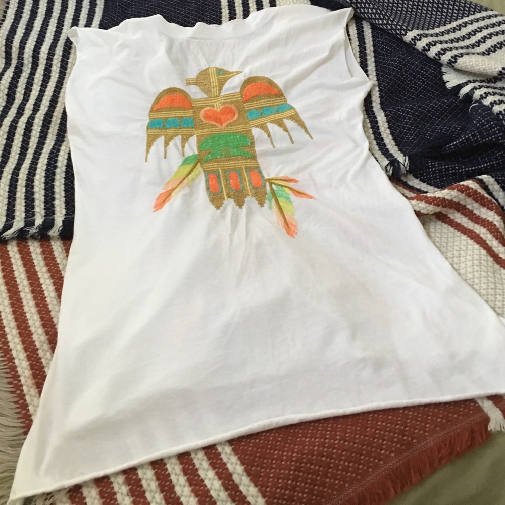 Johnny Was White Tank Top with Multicolor Thunderbird Graphic